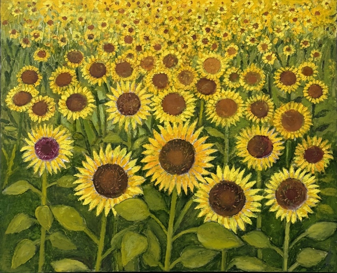 Maria Hillfon  www.hillfon.com  Solrosor - Sunflowers, 80x104 målningar, paintings